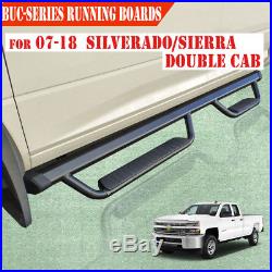 Fit 07-18 Chevy Silverado Double Cab 3 Running Board Side Step Nerf Bar BLK BUC