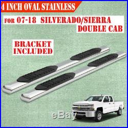 For 07-18 GMC Sierra Double Cab 4 Running Boards Side Step Nerf Bar chrome Oval