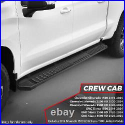 For 19-24 Silverado Sierra 1500 2500/3500HD Crew Cab Black 6Flat Running Boards