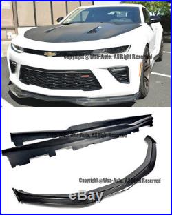 R Style Carbon Fiber Front Lip + Splitters With Side Skirts For 16-Up Camaro SS V8